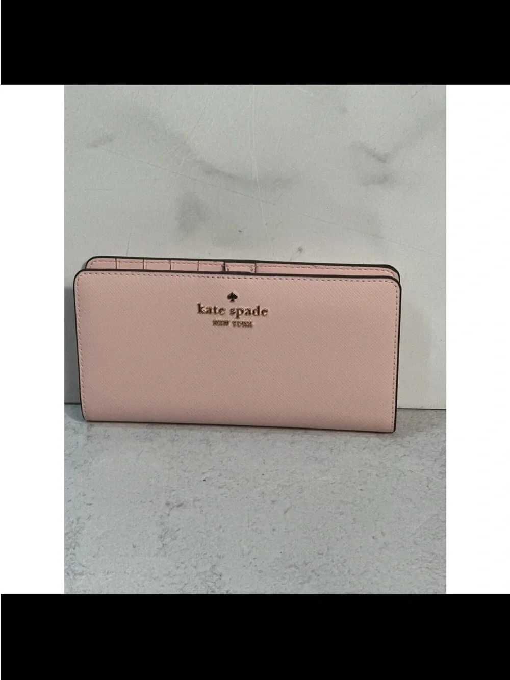 KATE SPADE Madison Large Slim Bifold Wallet Conch  Pink (650)Saffiano Leather